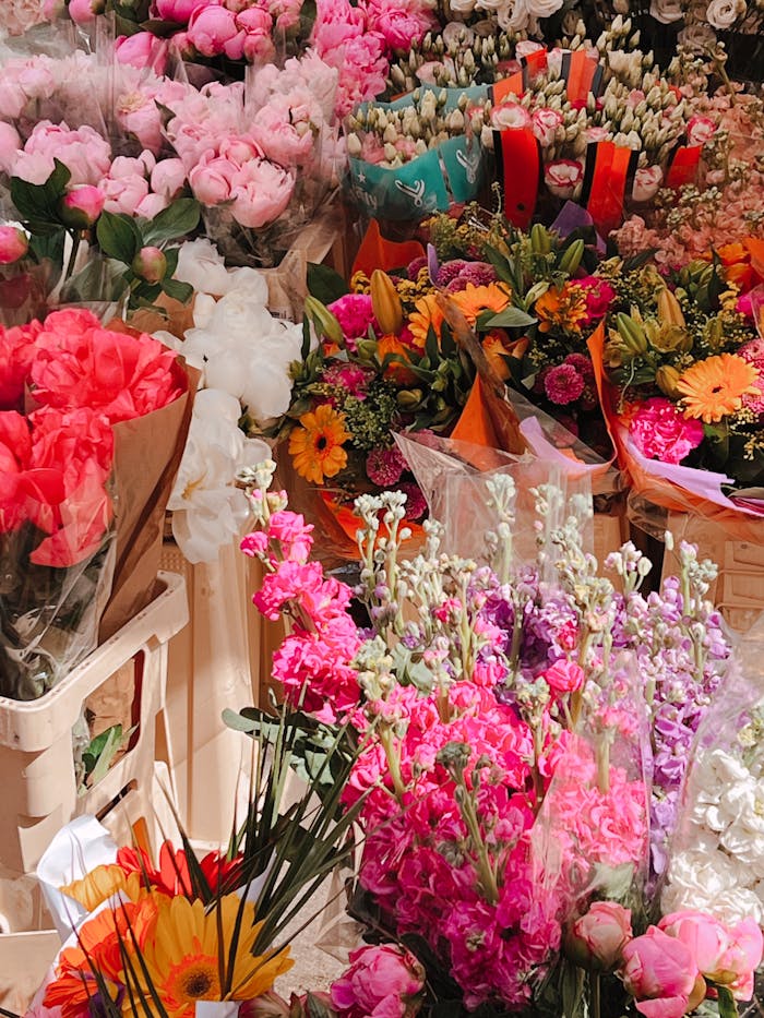 gallery-2 Colorful array of flowers at a sunny outdoor market, perfect for spring themes.